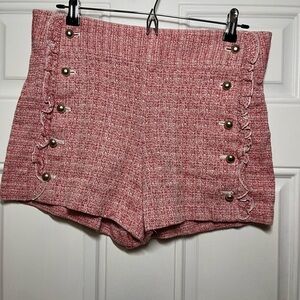 2/$30 Club Monaco Textured Tweed Button-Detail Shorts Red & Cream Knit Size 8